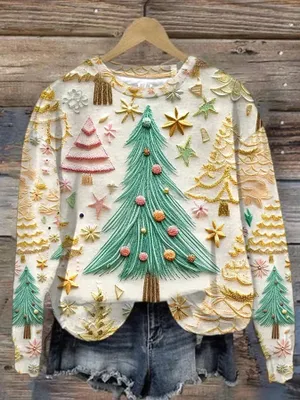 Produktbild von ASKSA Damen Weihnachtspullover Lustig 3D Drucken Weihnachten Sweatshirt Langarm Print Rundhals Niedlich Kapuzenpullover Weihnachtspulli Damen Xmas Pullover,B Gelb,L