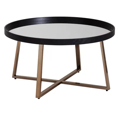 Produktbild von WOHNLING Design Couchtisch Rund Ø 78 cm Dunkel-Gold mit Spiegel Glasplatte Wohnzimmertisch Schwarz Metall-Gestell Großer Beistelltisch