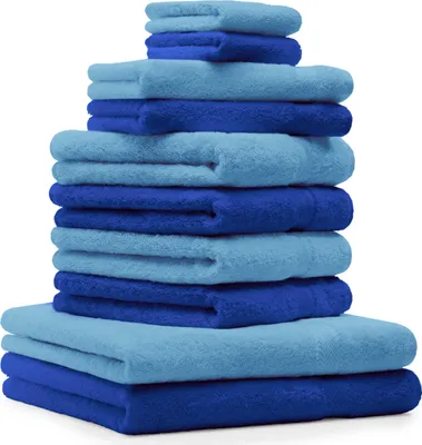 Produktbild von Betz 10-tlg. Handtuch-Set PREMIUM 2 Duschtücher 4 Handtücher 2 Gästetücher 2 Waschhandschuhe  Farbe: royalblau & hellblau