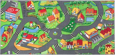 Produktbild von Carpet Studio Little Village Teppich Kinderzimmer - Spielteppich Grau - 95x200cm