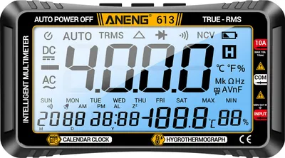 Produktbild von ANENG 613 3in1 Multimeter 4000 Zählt Ewiger Kalender Temperatur-Hygrometer Digitaler AC/DC-Strom Spannungswiderstand Kondensatortester - Schwarz