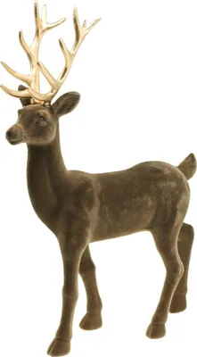 Produktbild von Winterzauber Deko-Hirsch 46cm beflockt in Braun mit goldenem Geweih - Edle Weihnachtsdekoration