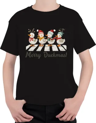 Produktbild von Merry Duckmas Zebrastreifen Entenmarsch - Weihnachten Xmas Christmas Uni Kinder T-Shirt, Schwarz, 116