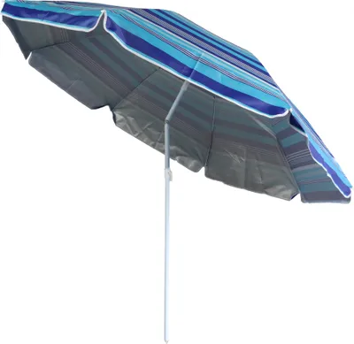 Produktbild von gestreifter Sonnenschirm Sonnenschutz UV-Schutz UPF 50+ 180cm aus Stahl mit Kippfunktion höhenverstellbar Strandschirm Balkonschirm Gartenschirm (Blau)