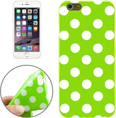 Immagine prodotto di Custodia posteriore in TPU, con motivo a pois, per smartphone Apple iPhone 6, colore verde/bianco