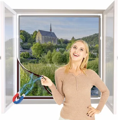 Produktbild von Fliegengitter 130 x 150 cm, weißer Rahmen, schwarzes Netz, für Fenster