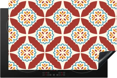 Produktbild von KitchenYeah© Herdabdeckplatte Blumen - Fliese - Muster , 80x52cm, Küche Deko, Glaskeramikkochfeld Herdabdeckung, Abdeckplatte fùr Kochfeld