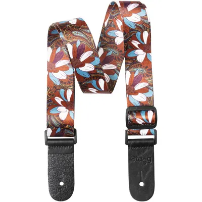 Produktbild von Terylen Ukulele-Gurt mit Blumenmuster in braun/blau