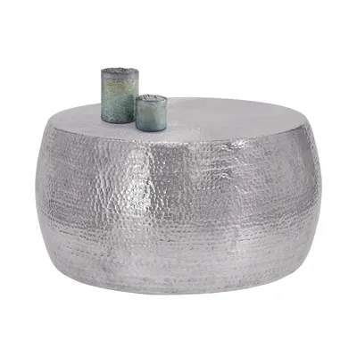 Produktbild von WOMO-DESIGN Couchtisch Ø90x45 cm, Silber, Hammerschlag-Optik, Handgefertigter Beistelltisch, Orientalischer eleganter Wohnzimmertisch / Loungetisch