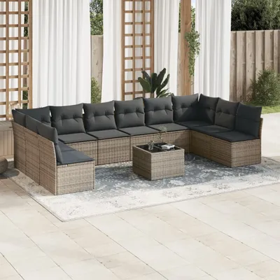 Produktbild von CLORIS 11-tlg. Garten-Sofagarnitur - mit Kissen - Grau Poly Rattan - Gartenmöbelgarnituren LL0000256767