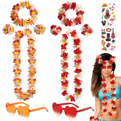 Hawaii-Blumenketten-Set, 10-tlg., für Erwachsene, bunt