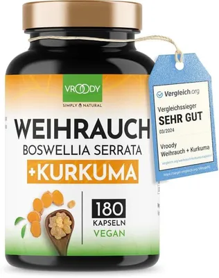 Produktbild von VROODY Weihrauch-Kurkuma-Komplex Kapseln – 180 / 360 Kapseln, vegan