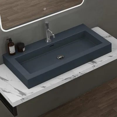 Immagine prodotto di doporro Lavabo da Appoggio Rettangolare, Lavabo Bagno Sospeso con Foro Rubinetto e Troppopieno in Marmo Resina Antracite Opaco, Lavandino Bagno 90x48x10cm Colossum18
