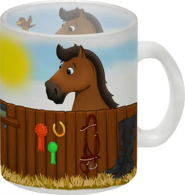 Produktbild von Glas Tasse mit Turnierpferd Motiv