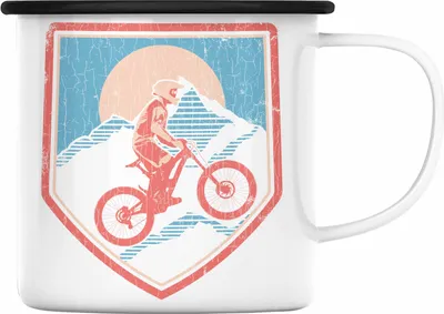 Produktbild von Trendation - Moutainbike Geschenk Emaille Tasse Mountainbiker Geschenkidee Kinder Emaille Emaille Tasse Männer Accessories Grafik MTB Grafiken (Schwarz)