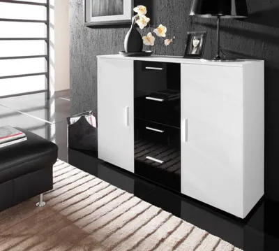 Produktbild von Furniture24 Kommode Soho S-8 Modernes Wohnzimmer Weiß / Schwarz Hochglanz