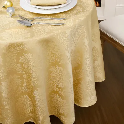 Produktbild von Runde Tischdecke Jacquard Barock Gold 160 cm Abwaschbar Fleckenschutz