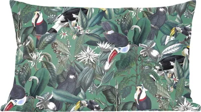 Produktbild von MuchoWow® Zierkissen Sofakissen Wohnzimmer Dekokissen 50x30 cm Blumen - Vogel - Blätter - Wohnzimmerdekoration - Polster mit Photo