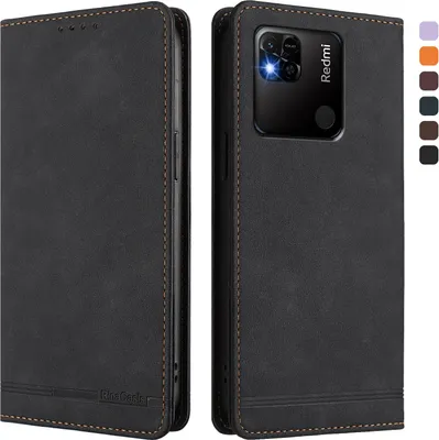 Produktbild von Hülle für Xiaomi Redmi 10A/Redmi 9C, Retro Kunstleder Ständer Klapphülle mit Kartenfächer und Magnetische Schwarz