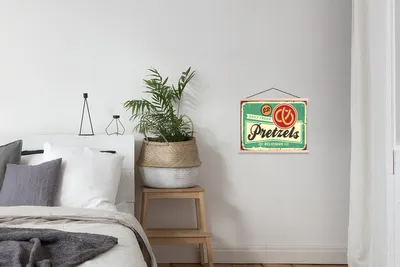 Produktbild von MuchoWow® Textilposter Brezel - Jahrgang - Zitat 40x30 cm mit holzfarbenen Rahmen - Bilder