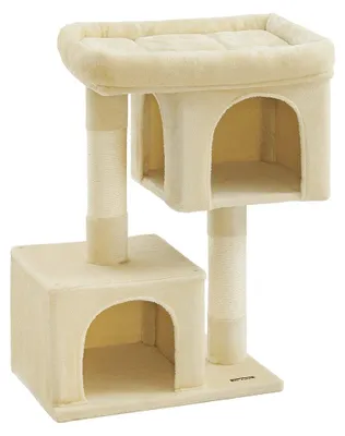 Obrázok produktu pre Mačací stromček Béžová farba – drevotrieska, plyš, sisal – 68 x 48 x 101 cm – robustná konštrukcia – 3 hračky
