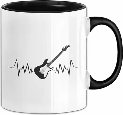 Produktbild von Gitarre Tasse Herzschlag Geschenk Gitarrist Instrument Gitarrenspieler (Schwarz)