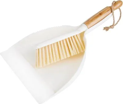 Produktbild von Famanu Set von 2 Staubschaufel und Handbesen - Langstieliger Besen und Schaufel - Weiß/Natur