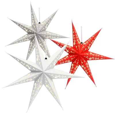 Zdjęcie produktu dla COM-FOUR® 3x podświetlana gwiazda 3D z diodami LED - Gwiazda bożonarodzeniowa z oświetleniem LED i timerem - Papierowa gwiazda premium do zawieszenia