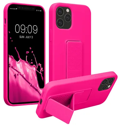 Produktbild von kwmobile Handyhülle für Apple iPhone 12 Pro Max Hülle - TPU Silikon Case mit Fingerhalter und Stand - Schutzhülle Cover in Neon Pink