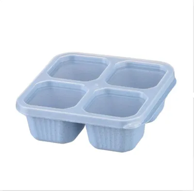 Produktbild von 4-Fächer-Snackbox mit Strohhalmen, wiederverwendbarer Lebensmittelbehälter mit Deckel, ideal für Erwachsene – Reisen, Arbeit und Mittagessenzubereitung (Blau)