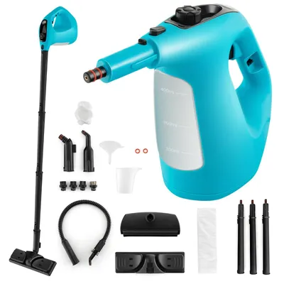 Obrázek produktu pro COSTWAY Parní čistič, tlak páry 2 bary, doba zahřátí 1 min, příkon 1400 W, nádržka na 400 ml Ruční parní čistič se 14 kusy příslušenství Modrý