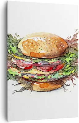 Produktbild von Bild auf Leinwand - Leinwandbild - Einteilig - Illustration nahrung hamburger brötchen - 80x120cm - Wand Bild - Wandbilder - Leinwanddruck - Wanddekoration - Leinwand bilder - Wandbild - PA80x120-2981