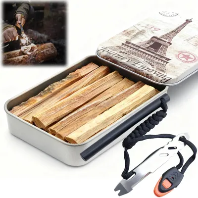 Produktbild von Überlebensset Feuerstarter – Feuerstein und Magnesium – Metallbox – Mit Zunder und Paracord – Für Camping und Outdoor-Aktivitäten