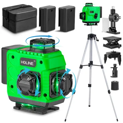 Image de Niveau laser avec trépied, 16 lignes vertes croisées, laser 4D, avec 2x batteries, niveau très précis avec fonction de compensation automatique