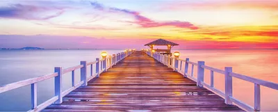 Produktbild von Tulup® Leinwandbild - 125x50 cm - Wandkunst - Drucke auf Leinwand - Leinwanddruck  - Landschaften - Orange - Hölzerner Pier