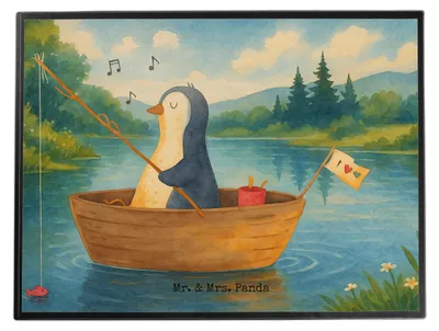 Produktbild von Mr. & Mrs. Panda schreibtischunterlage Pinguin Angelboot Design - Weiß - Geschenk, Tischunterlage, Schreibunterlage, tischpad, Boot, Optimistisch, schreibtischunterlagen