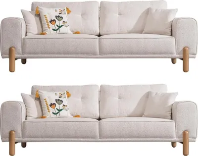 Produktbild von Villa Möbel Sofa Set Cuba Creme Stellvariante:2+2 Relax- und Bettfunktion, pflegeleichter Mikrofaser Samtstoff