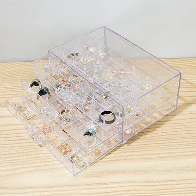 Produktbild von Famanu Schmuck Organizer Transparente Acrylbox - 3 Schubladen mit 72 Fächern