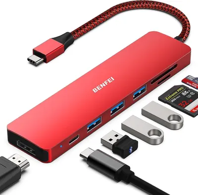 Produktbild von BENFEI USB C HUB 7in1,USB-C HUB Multiport Adapter mit HDMI(4K@60Hz )/100W Power Delivery/3*USB 3.0 5Gbps/SD/