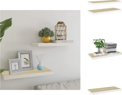 Obrázek produktu pro vidaXL Plovoucí police 2 ks. Dubový vzhled a bílá 60x23,5x3,8 cm MDF - Nástěnné police
