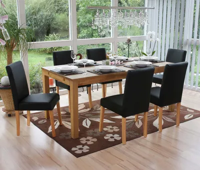 Immagine prodotto di set di 6 sedie per sala da pranzo Sedia da cucina Littau ~ Pelle finta, nero opaco, gambe chiare