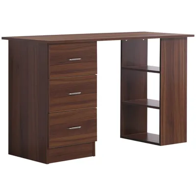 Image de HOMCOM Bureau avec rangement, table informatique 120 x 50 cm, bureau d'ordinateur avec étagères et tiroirs, pour petits espaces, chambre à coucher, aspect noyer