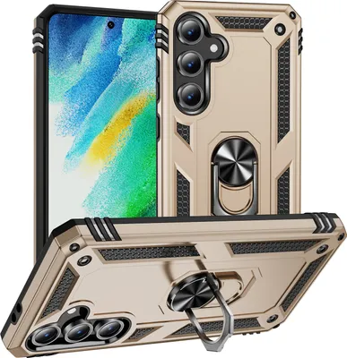 Image de Étui pour Samsung Galaxy S24 FE étui de protection militaire double couche avec support d'anneau et support Or