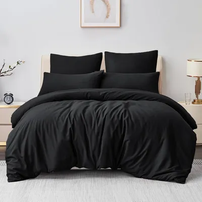 Produktbild von Bettwäsche-Set 200x200 cm 3-teilig Schwarz Mikrofaser mit Reißverschluss und Kissenbezügen 80x80 cm