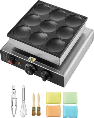 Immagine prodotto di SucceBuy Dutch Pancake Maker, forno Dorayaki da 9 pezzi con diametro di 76 mm, grill elettrico commerciale da 850 W, acciaio inossidabile antiaderente, controllo della temperatura e del tempo
