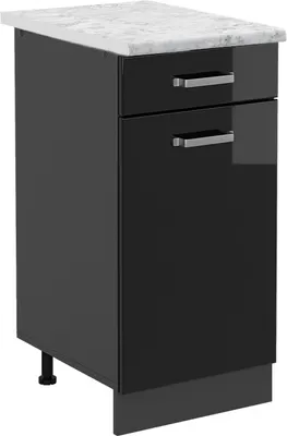Image de Meuble cuisine Vicco R-Line Noir Haute brillance 40cm PT Marbre, Model 46011