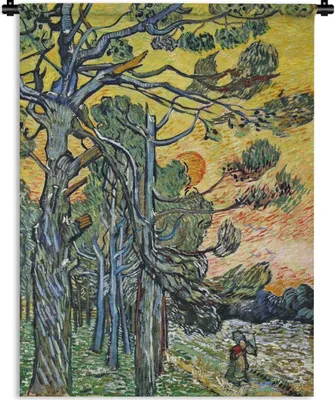 Produktbild von MuchoWow® Wandteppich Wandbehang Tannenbäume bei Sonnenuntergang - Vincent van Gogh 60x80 cm Tapisserie Dekoration Wandtuch - Decke - Wandtücher - Wohne