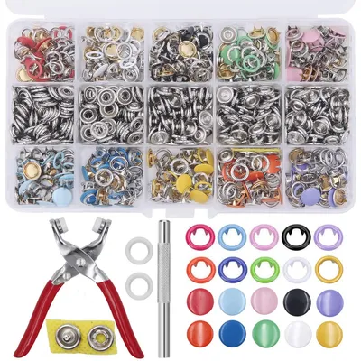 200 Sets Metalldruckknöpfe 9,5 mm mit Werkzeug, 10 Farben