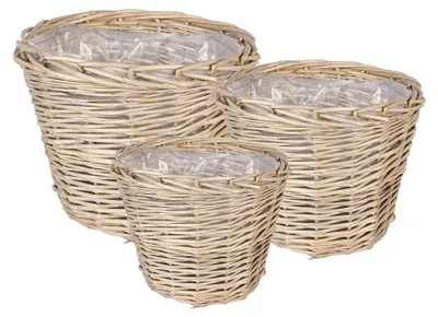 Produktbild von Clayre & Eef Blumentopf 3er Set Ø 34x27 / Ø 29x24 / Ø 23x21 cm Beige Rattan