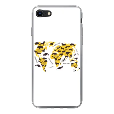 Produktbild von MuchoWow® Handyhülle Schutzhülle Hülle für iPhone SE 2020 Weltkarte - Tiere - Gelb Silikon Softcase Handy Hülle - Kartenbesitzer